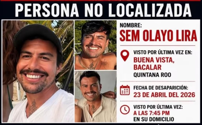 Familiares y amigos de Sem Olayo Lira mantienen una búsqueda activa tras su desaparición el pasado 23 de abril en la comunidad de Buenavista, en Bacalar. Hasta el momento no se cuenta con información oficial sobre su paradero, por lo que solicitan apoyo urgente de la ciudadanía.