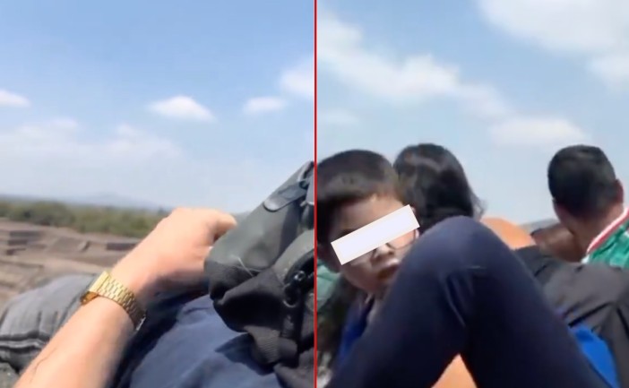 En el clip difundido en redes sociales se escucha Julio César Jasso hablar en el voseo español al referirse a las personas que ya tenía en el suelo, arriba de la Pirámide de la Luna.