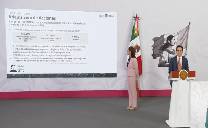 Jorge Mendoza, director de Banobras, informó en la mañanera que el Tren Suburbano ya es, al 100 por ciento, del Estado.