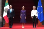 Sheinbaum con Ursula von der Leyen y António Costa