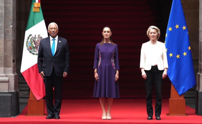 Sheinbaum con Ursula von der Leyen y António Costa